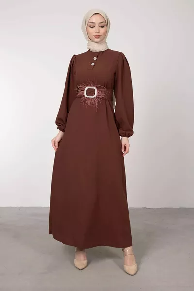 البني الريش الحجر حزام طوق مفصلة الحجاب مساء اللباس