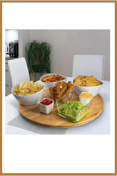 Bambu  Derece Dönen Yuvarlak Lüx Servis Sunum Tabağı Pizza Peynir Sunum Tahtası  Cm