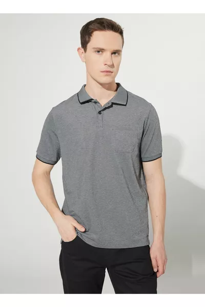 Black and White Polo Collar Men's T-shirt 