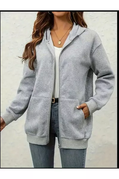 كارديغان رمادي مقاس كبير للجنسين بسحّاب