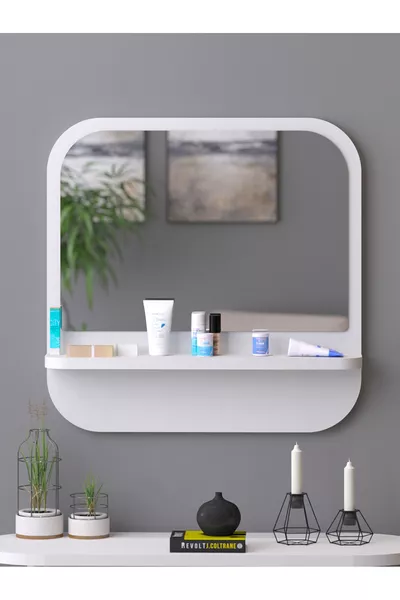 Square Shelf  cm Hallway Sideboard Console Wall Living Room Bathroom Office Kids Bedroom with Shelves and Mirror