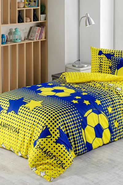 Supporter Single Bed Duvet Cover Set Yellow Navy