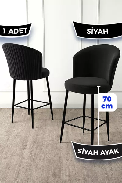 Sedia da cucina Fora Serie 1 Pezzo Babyface Tessuto Nero Sgabello da Bar Nero con Gambe in Metallo Nero