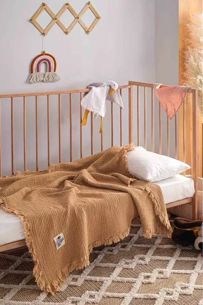 Coffee 4-Layer Muslin Tassel Baby & Kids Blanket % Cotton *