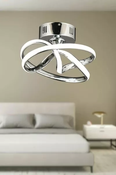 ثريا سقفية LED عصرية لغرفة المعيشة والمطبخ وغرفة النوم، بتشطيب معدن مطلي بالكروم من طراز Eclipse