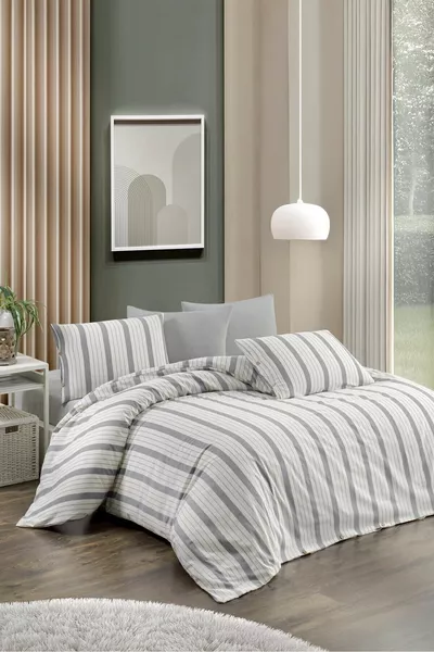 Single Duvet Cover Set with Fitted Sheet Natural Gray