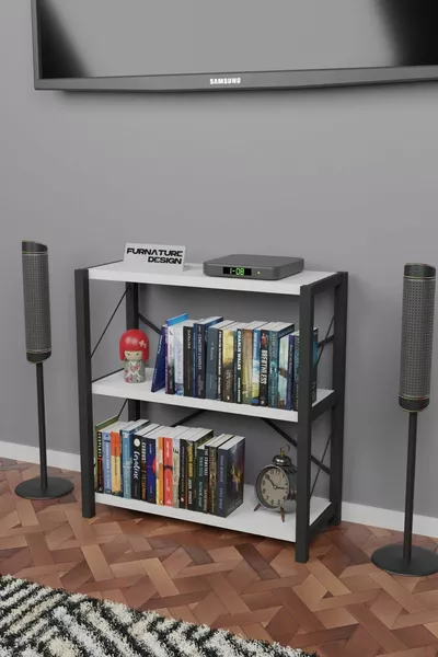 Metalen Boekenkast 3 Planken Decoratieve Boekenkast Tv Meubel Plank Witte Kleur