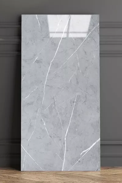  см Сив мраморен модел Самозалепващ се PVC стенен панел за баня и тоалетна