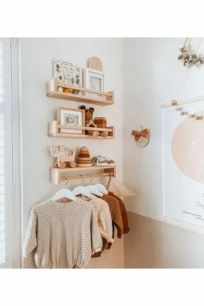 Монесори библиотека Детска и бебешка стая Рафтове Дървена библиотека Закачалка  см Комплект от 3 рафта, обърнати нагоре и надолу