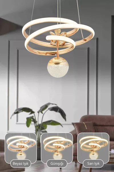 Sara Remote-Controlled Gold Pendant Chandelier with 3-Color Light and Dimmer, Modern Finish for Living Room and Kitchen