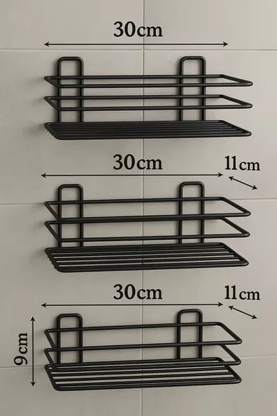 Plak en Monteer Zonder Boren – 3-laags Badkamer Wandrek, Shampoo & Douche Organizer, Zwart Roestvrij voor het Leven