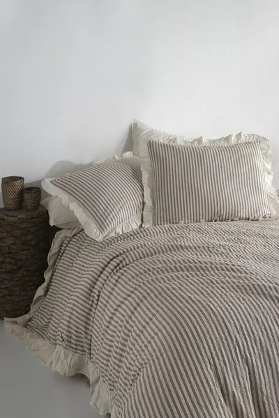 Soil % Katoen Dubbel Dekbedovertrekset met Ruffle engeverfd Draad *