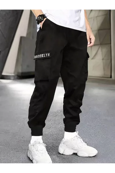 بنطلون رياضي جوجر بجيب كارجو مطبوع بروكلين ريلاكس