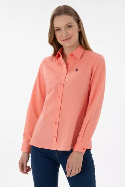 Женская базовая рубашка с длинным рукавом цвета гранатового цвета 