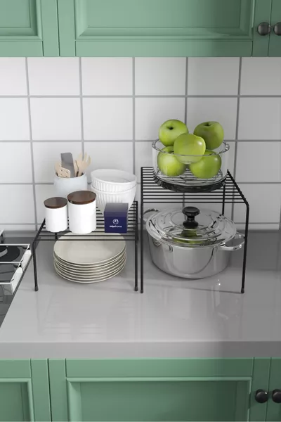 2-Piece Multipurpose Shelf Bathroom Organizer Kitchen Pot Organizer Cabinet and Countertop Organizer