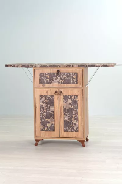 Сгъваема ютия с бюро с гардероб Rose / Гардероб за ютия – Тяло от бор, кафяво с цветен десен