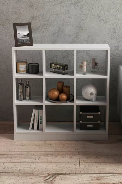 Многофункционален кухненски рафт шкаф с 9 отделения, бял