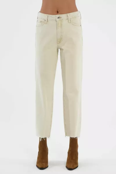 إليزا اقتصاص Ecru الساق انقطاع عالية الخصر مستقيم صالح الجينز بسحاب