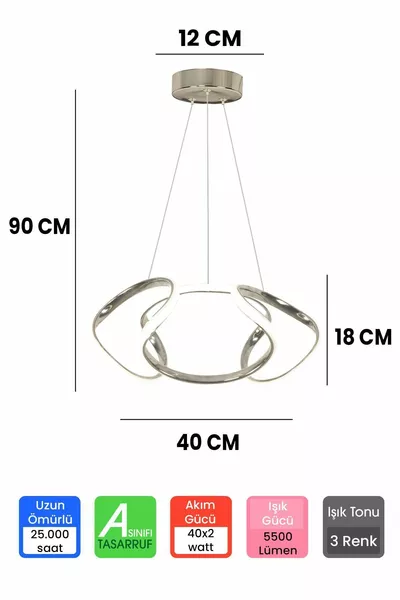 Lustre LED à variateur chromé avec télécommande et 3 couleurs, Lustre Dron LED