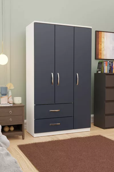 Gm  Modena Armadio Bianco Antracite Grigio a 3 Ante e 2 Cassetti