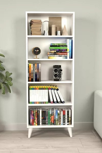 Библиотека Ярко Бяла с 5 Рафтове и Отворен Дизайн