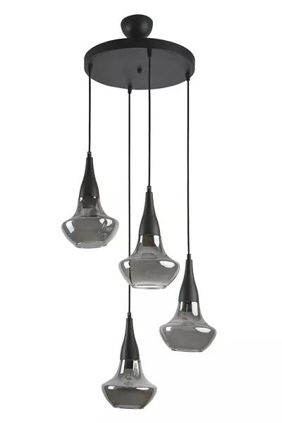 Fora Специальный Дизайн Гостиная - Кухня - Спальня Черная Люстра с Дымчатым Стеклом, 4 Лампочки