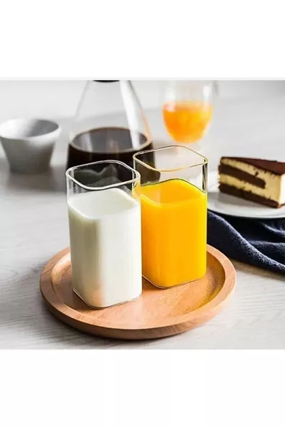 2 Stück Rechteckige Hitzebeständige Borosilikat-Trendgetränkegläser Quadratische Gläser