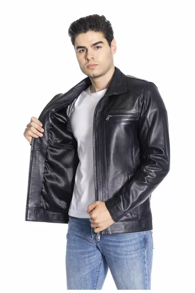 Derinss  Genuine Leather Men's Black Jacket