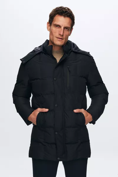 معطف شتوي مقاوم للماء ومقاوم للرياح بقصة عادية باللون الكحلي