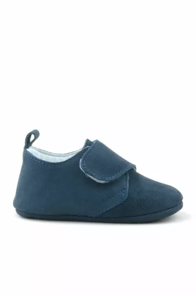 Booba Vera Pelle Blu Navy Velcro Baby Booties