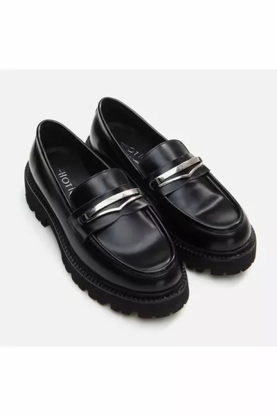 Mocassins femme noir en cuir véritable