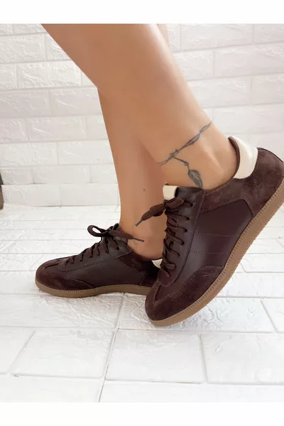 شوكو جلد طبيعي الشوكولاته براون أحذية رياضية