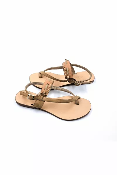 Custom Design Camel Color Suede Leather Women's Flip Flop Sandals