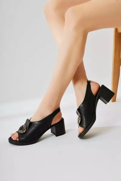 ventes Z Женские босоножки на каблуке с открытым носком ЧЕРНЫЙ