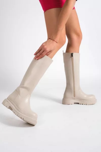 المرأة الركبة سميكة وحيد الأحذية بسحاب