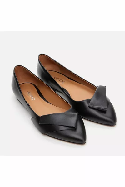 جلد طبيعي أسود نسائي باليه مسطح