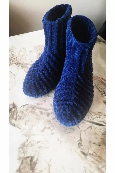 Bottes de maison en corde de velours tricoté à la main bleu marine