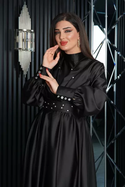 Сатен дизайн перлен камък аксесоар колан хиджаб вечерна рокля