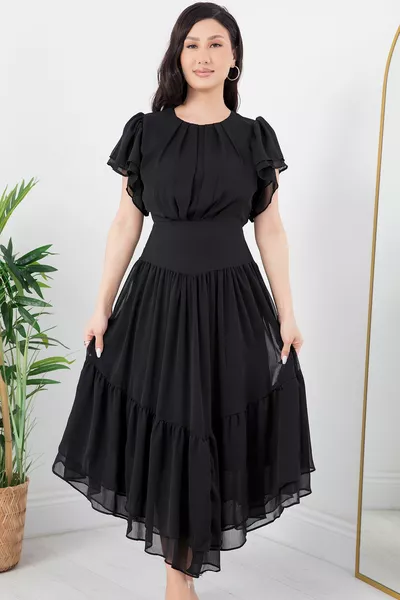 Chiffonkleid mit Rüschenärmeln 