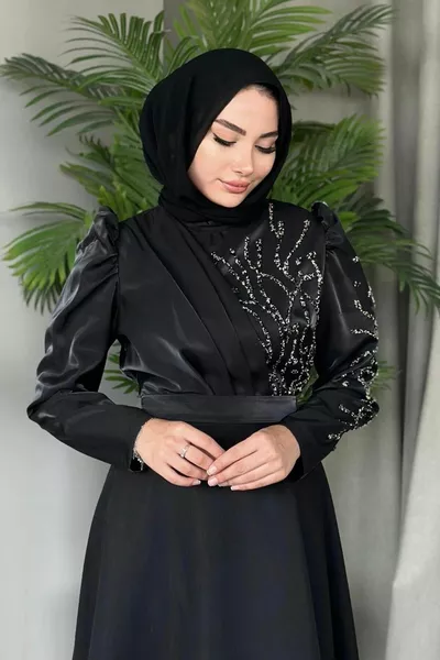 Тафта плат камък бродирани черни