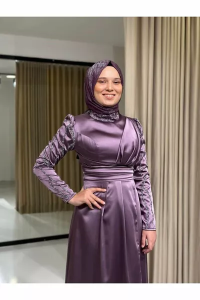 Lavendel Sterren Nieuw Seizoen Hijab Nacht Stijlvolle Jurk Avondjurken 