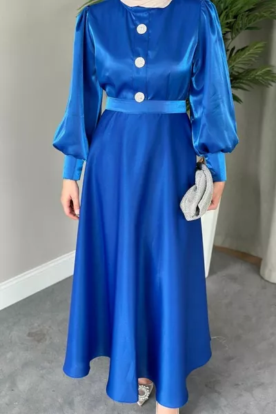 Drie Knopen Ballon Mouw Avondjurk Saks