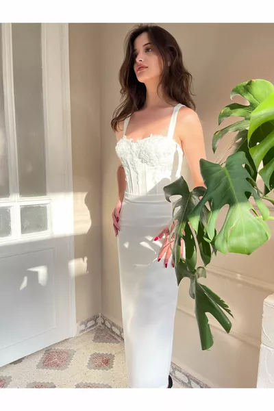 Opknoping opgestikte Top Crystal Beading Gedetailleerde Potlood Avondjurk