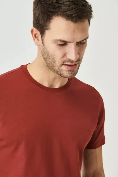 Men's Burgundy % Cotton Slim Fit Slim Fit Crew Neck Basic T-Shirt