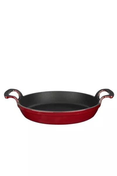 Чугунен тиган с кръгла дръжка. Диаметър:  см. - Червен - Lv Y Tv  Shn 