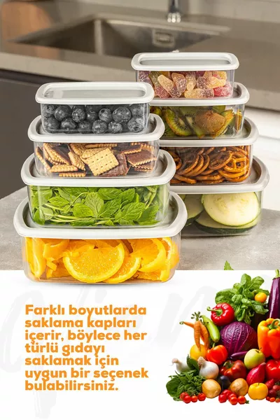 8-Piece Airproof Storage Container Set Gray 2x( ML)