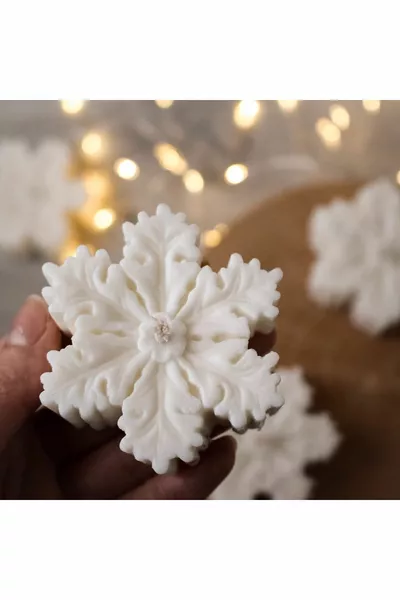 Bougie décorative Flocon de Neige du Nouvel An, Épaisse, Parfumée Blanche (2 Pièces)