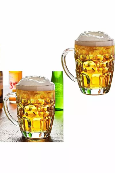 Комплект от 4 бр.  мл стъклени бирени чаши с дръжка.