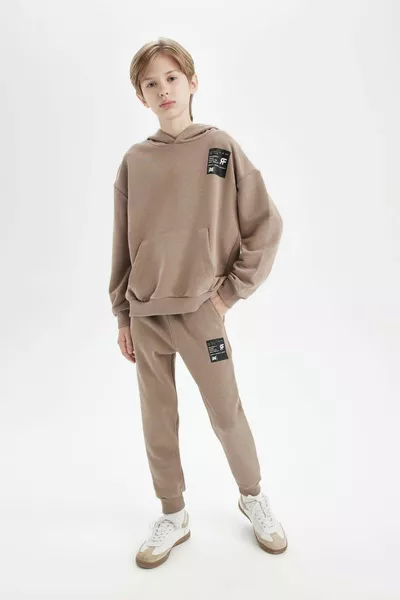 سويت شيرت مدرسي بجيب وقبعة للأطفال الأولاد، تصميم واسع، AU