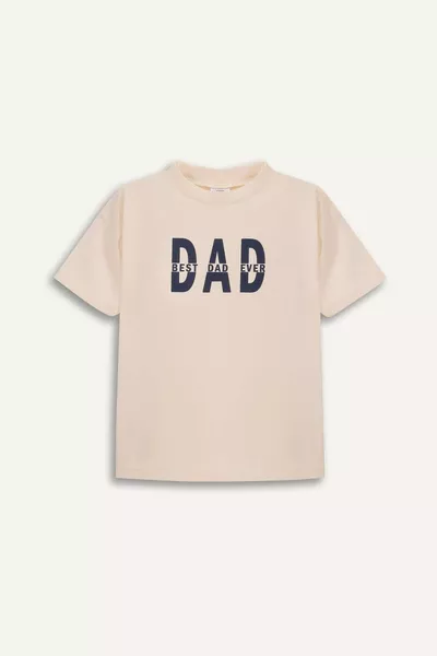 تي شيرت قصير الأكمام بطبعة وياقة دائرية للرضيع الصبي SM